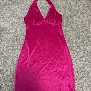 Elegant Pink Halter Mini Dress